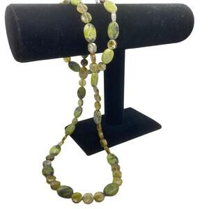 African Turquoise beaded Necklace Chunky Ovals of Lime Green long 30"